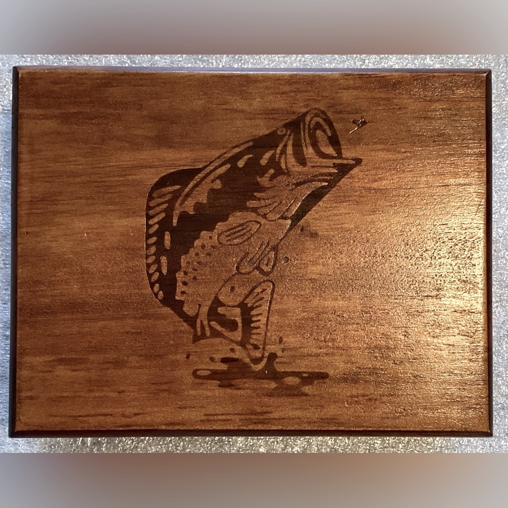 Carved Big Mouth Bass Wooden Jewelry Box Stash Box